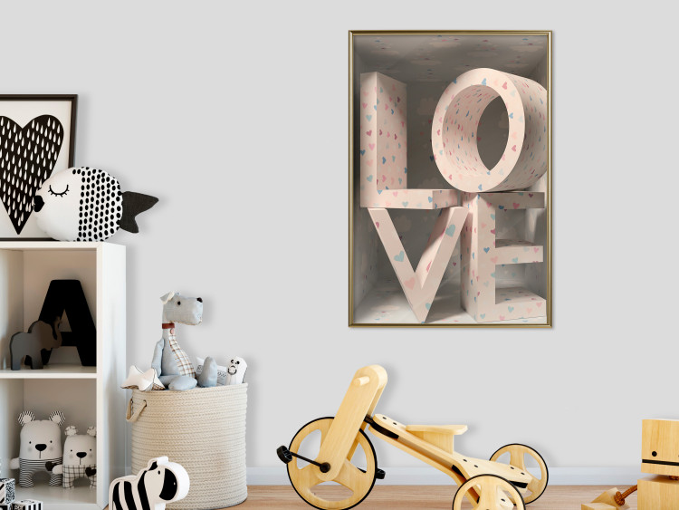 Wall Poster Love in Hearts - texts in heart shapes with 3D effect on a light background 135508 additionalImage 7