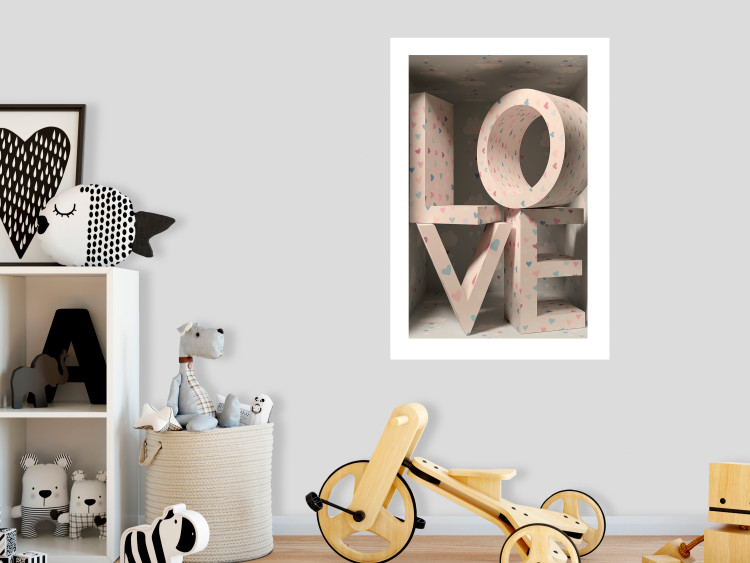 Wall Poster Love in Hearts - texts in heart shapes with 3D effect on a light background 135508 additionalImage 9