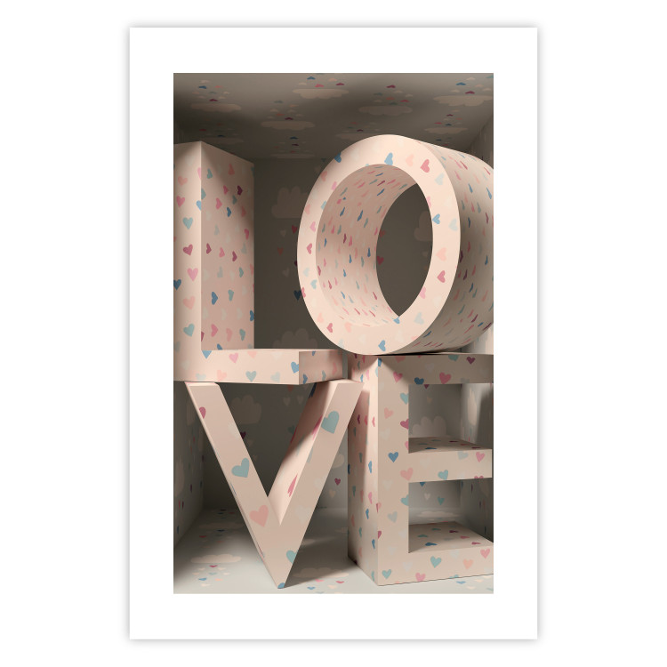 Wall Poster Love in Hearts - texts in heart shapes with 3D effect on a light background 135508 additionalImage 3