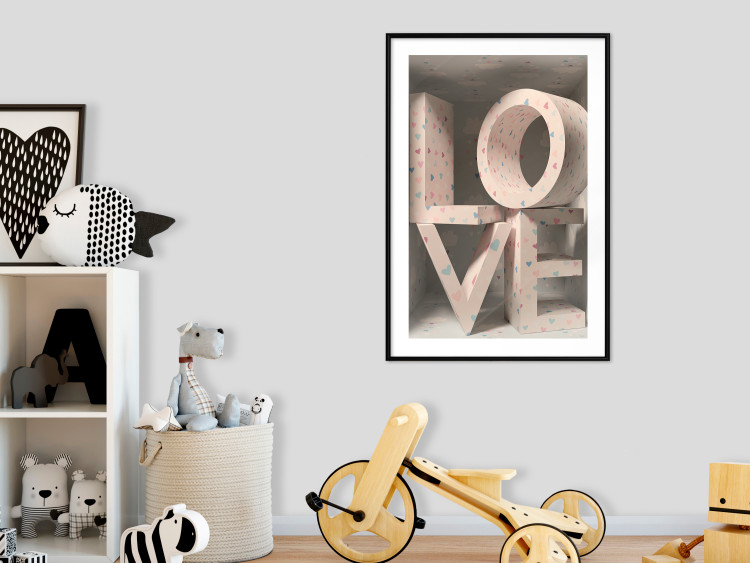 Wall Poster Love in Hearts - texts in heart shapes with 3D effect on a light background 135508 additionalImage 6