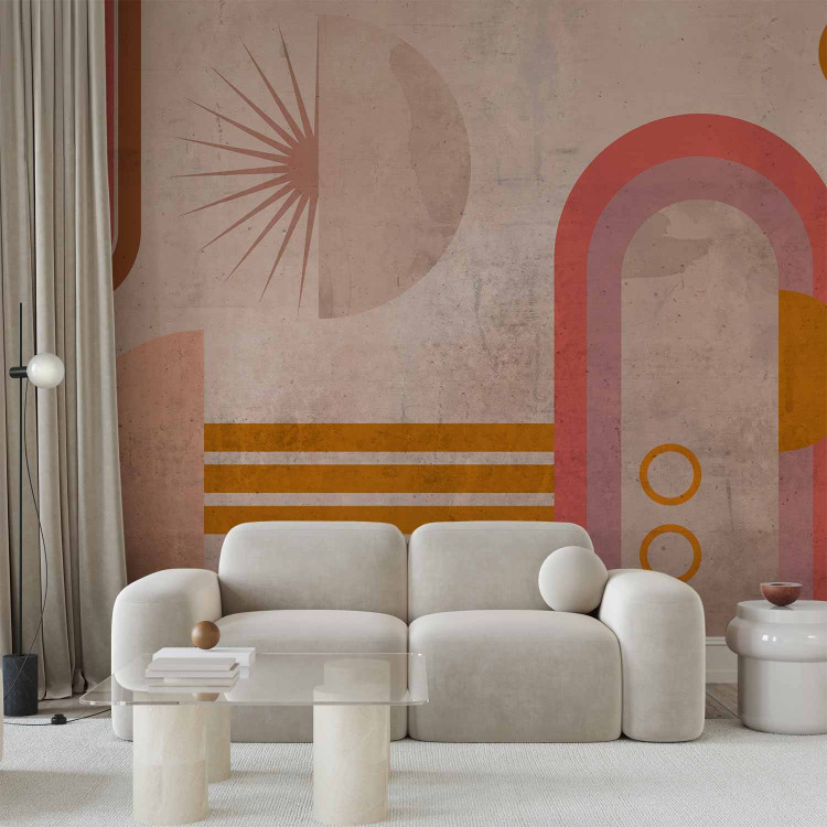 Wall Mural Astronomical geometry - circles, arcs and stripes on a pink background 135808