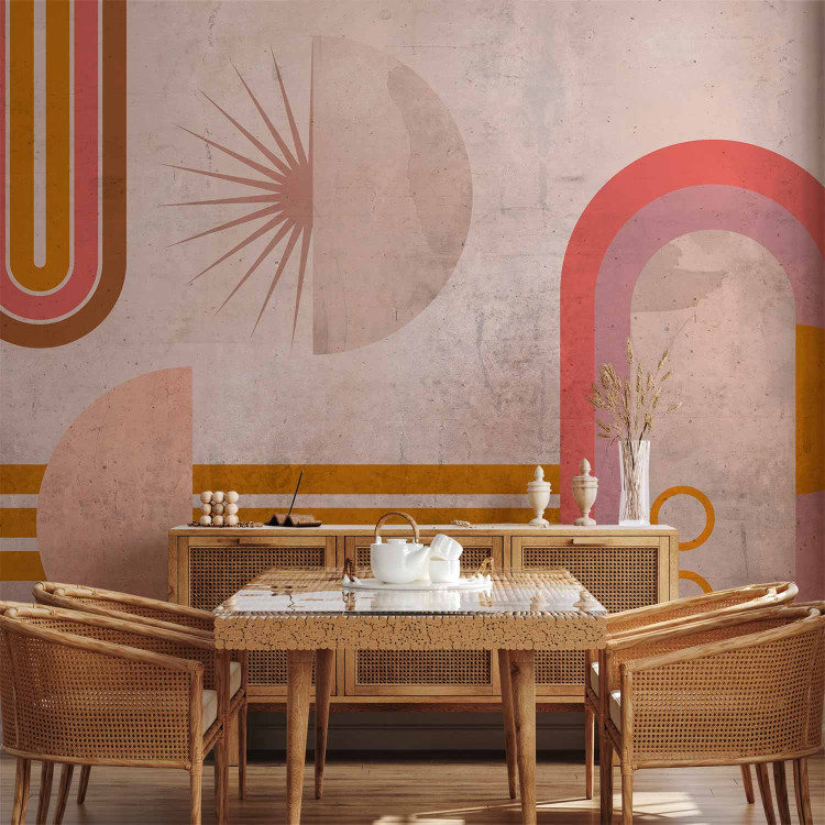 Wall Mural Astronomical geometry - circles, arcs and stripes on a pink background 135808 additionalImage 6