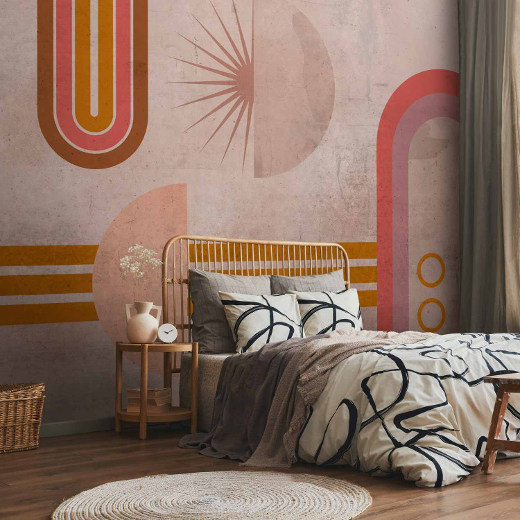Wall Mural Astronomical geometry - circles, arcs and stripes on a pink background 135808 additionalImage 2