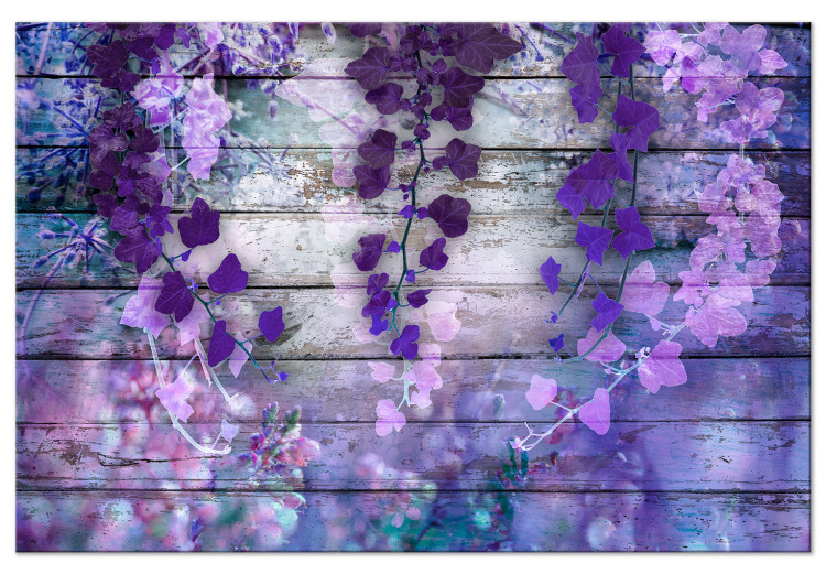 Canvas Print Lavender Charm (1-piece) Wide - purple flowers and planks in the background 138608