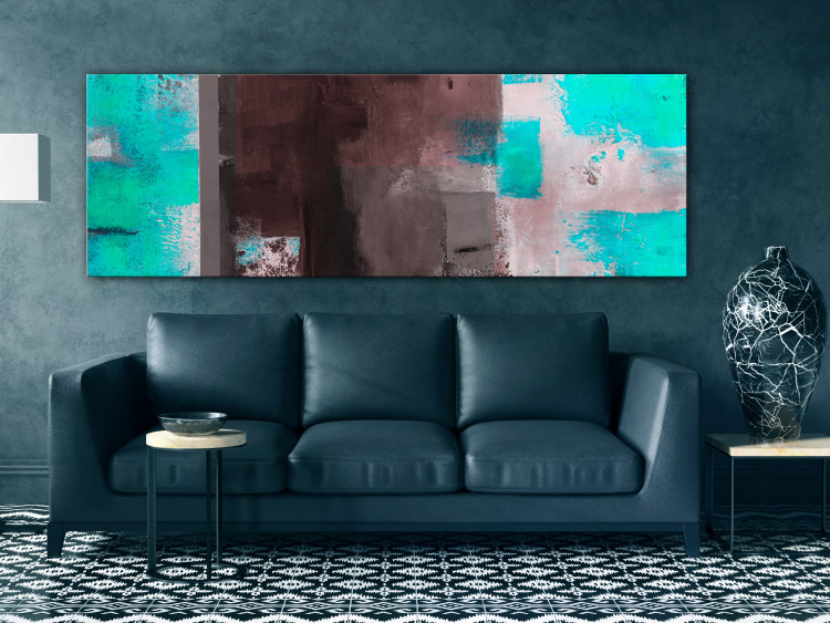 Canvas Art Print Turquoise Glow (1-piece) Narrow - unique abstraction in browns 142508 additionalImage 3