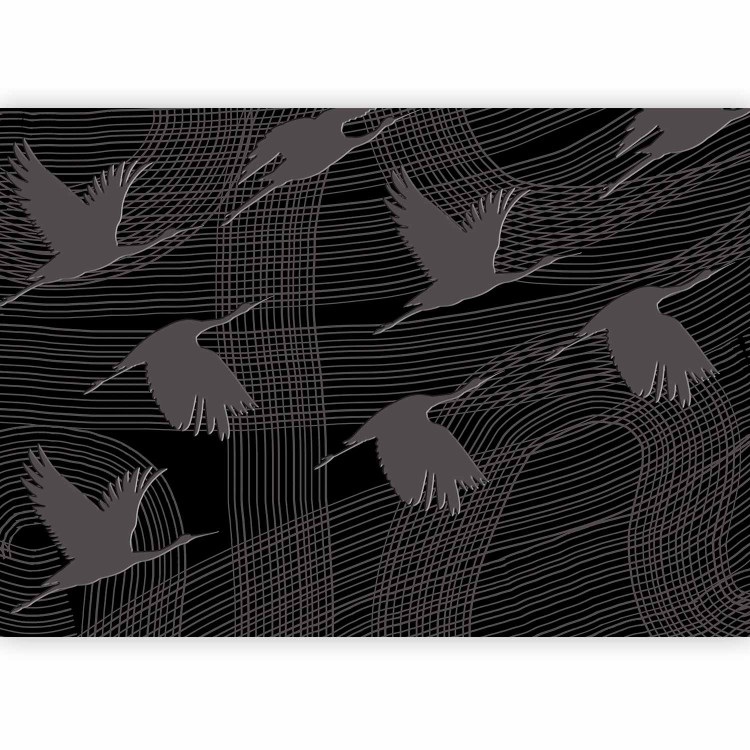 Photo Wallpaper Flying cranes - birds flying on striped dark abstract background 144608 additionalImage 1