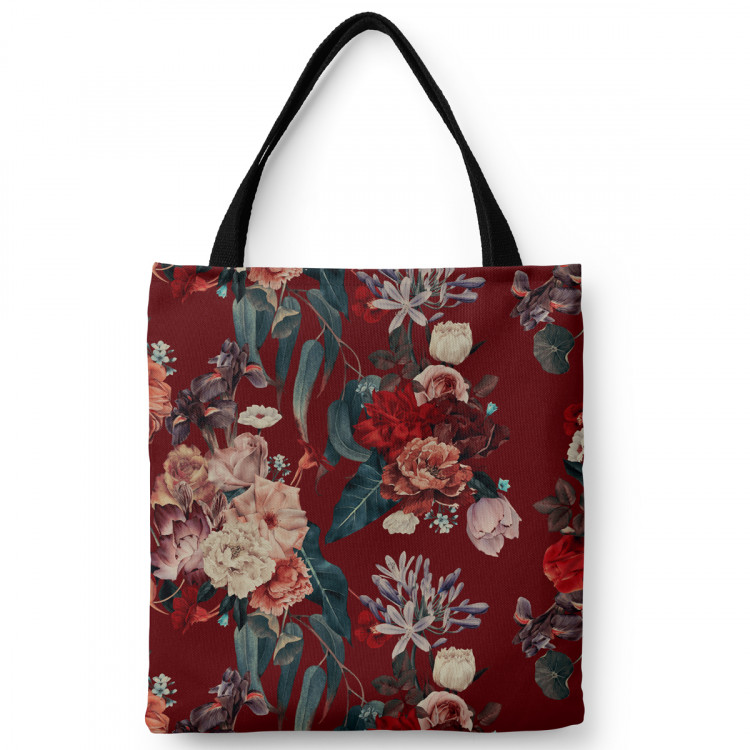 Shopping Bag Noble bouquet - composition of flowers on a burgundy background 147608