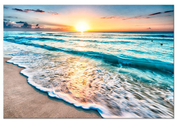Canvas Print Sea Landscape - Sunny Turquoise Waves at Sunset 147708