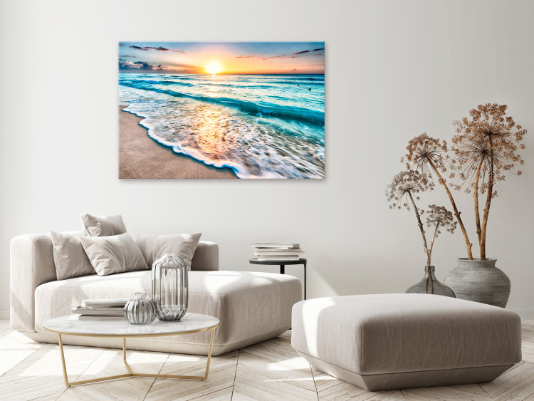 Canvas Print Sea Landscape - Sunny Turquoise Waves at Sunset 147708 additionalImage 3