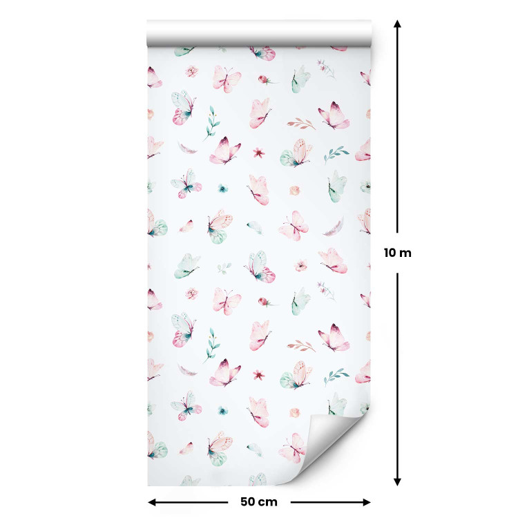 Modern Wallpaper Spring - Pastel Butterflies, Flowers, Leaves and Feathers on a White Background 149908 additionalImage 7