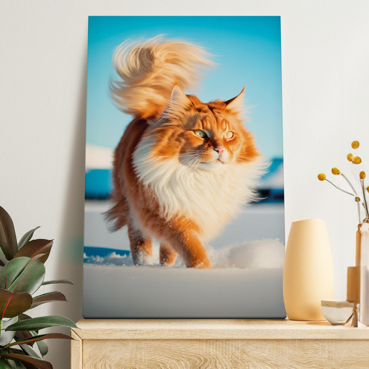 Canvas Print AI Norwegian Forest Cat - Long Haired Animal Walking on Snow - Vertical 150108 additionalImage 5