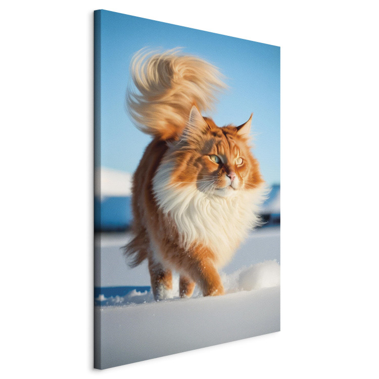 Canvas Print AI Norwegian Forest Cat - Long Haired Animal Walking on Snow - Vertical 150108 additionalImage 2