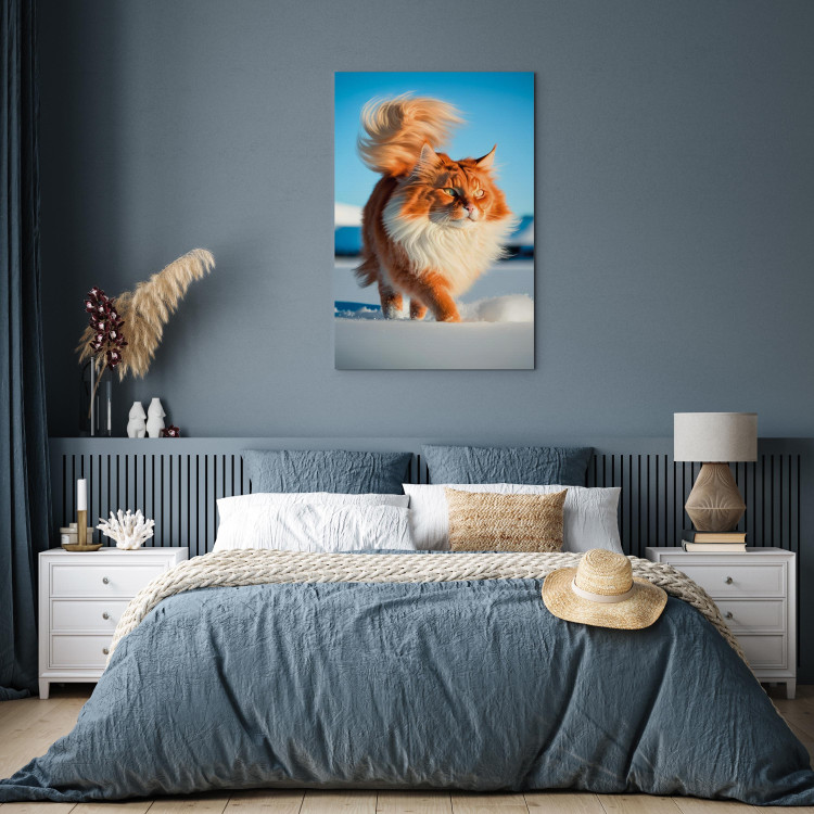 Canvas Print AI Norwegian Forest Cat - Long Haired Animal Walking on Snow - Vertical 150108 additionalImage 3