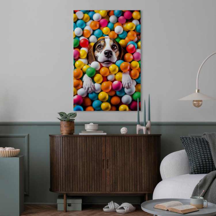 Canvas Print AI Beagle Dog - Animal Sunk in Colorful Balls - Vertical 150208 additionalImage 3