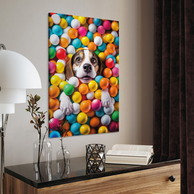 Canvas Print AI Beagle Dog - Animal Sunk in Colorful Balls - Vertical 150208 additionalImage 11