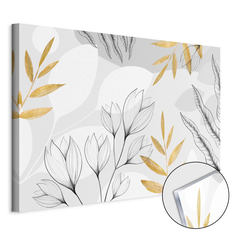 Print On Glass Fine Abstraction - Minimalist Composition With Leaves and Flowers [Glass] 151508