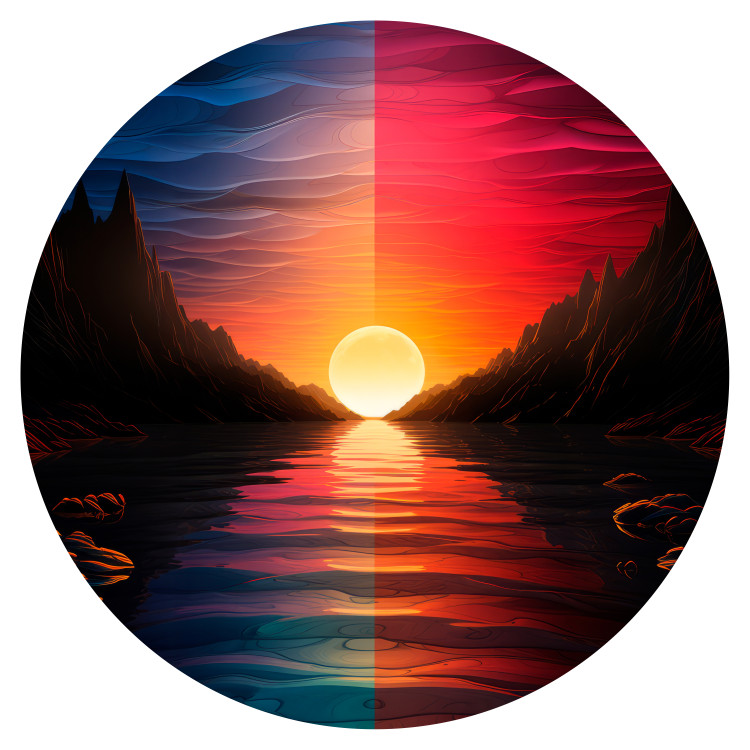 Round wallpaper Orange Sunset - The Sun Setting Behind a Mountain River 151608 additionalImage 1