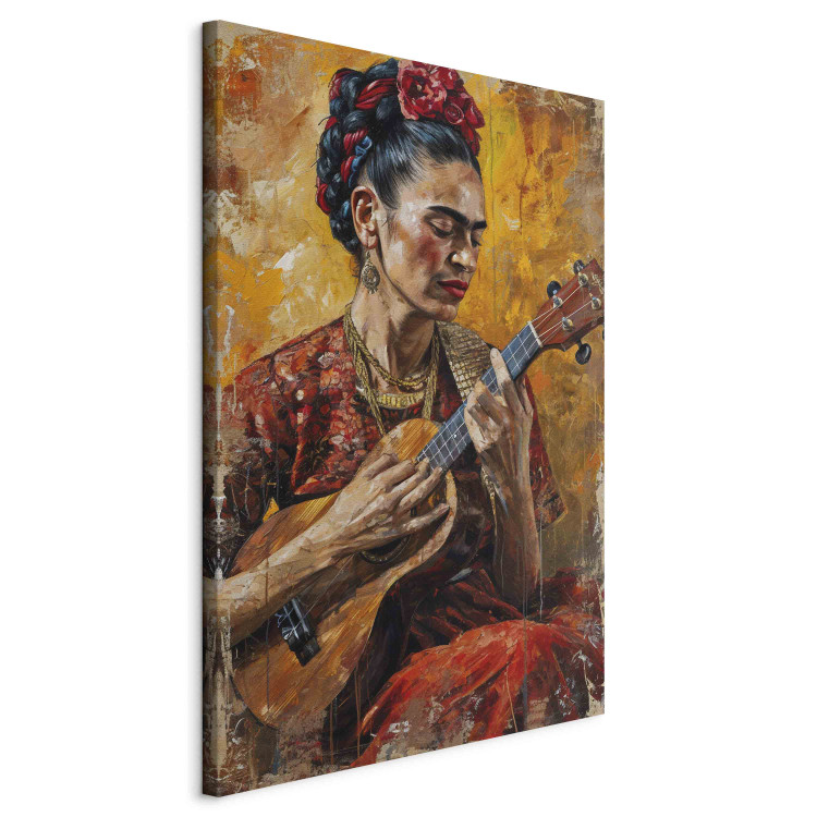 Large canvas print Frida Kahlo - Portrait of a Woman Playing the Ukulele in Brown Tones [Large Format] 152208 additionalImage 2