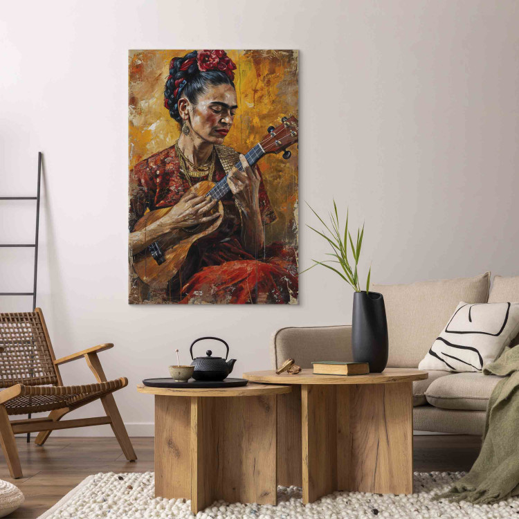 Large canvas print Frida Kahlo - Portrait of a Woman Playing the Ukulele in Brown Tones [Large Format] 152208 additionalImage 5