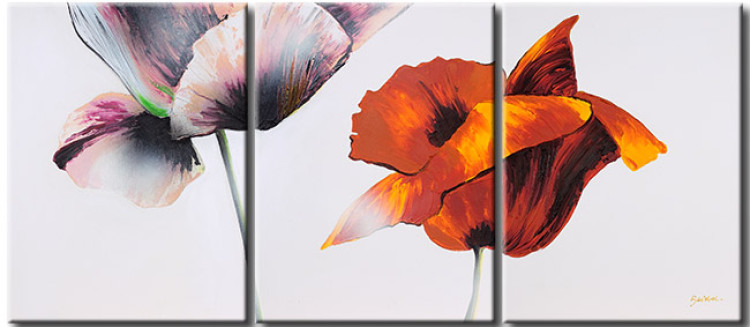 Canvas Print Lonely poppies - a composition with two flowers of different colors 47208