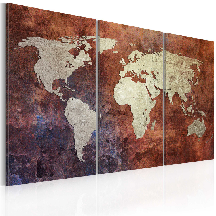 Canvas Art Print Rusty map of the World - triptych 55408 additionalImage 2