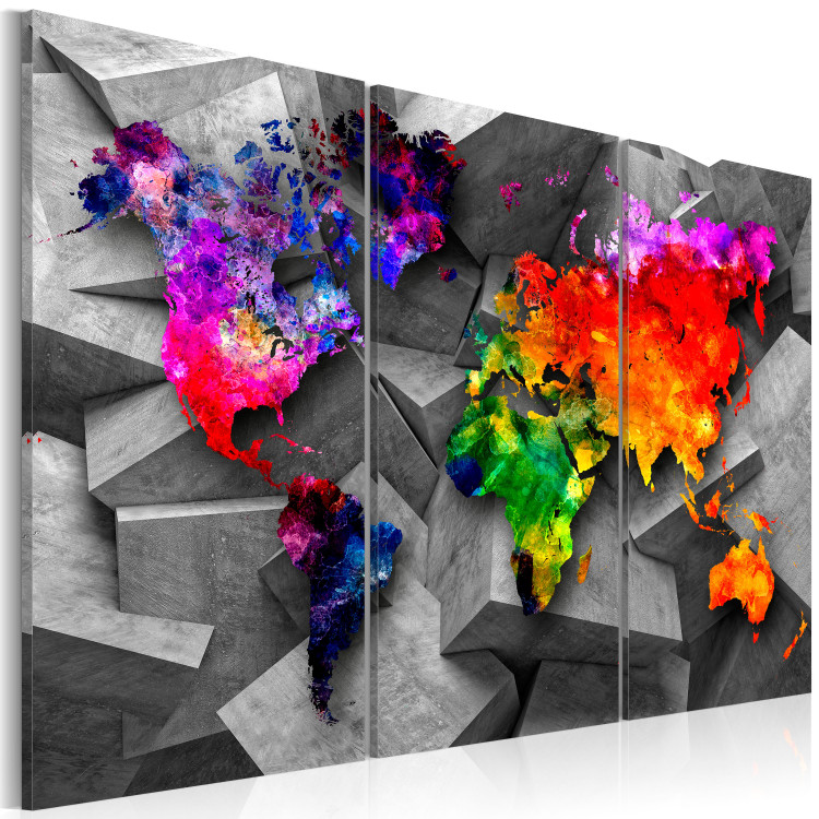 Canvas Print World Symmetry (3-piece) - Colorful World Map with a 3D Effect 93808 additionalImage 2