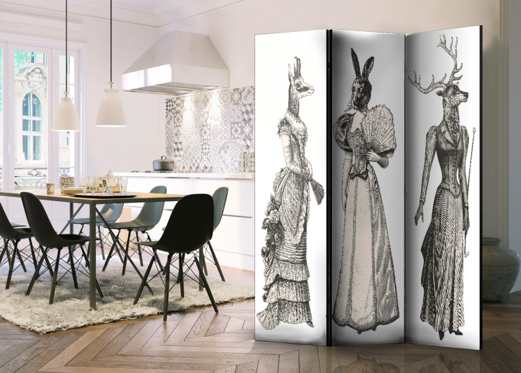 Folding Screen Elegant Menagerie - abstract animals in human silhouettes 95308 additionalImage 2