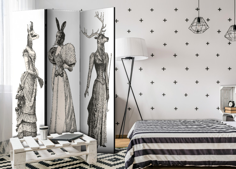 Folding Screen Elegant Menagerie - abstract animals in human silhouettes 95308 additionalImage 4