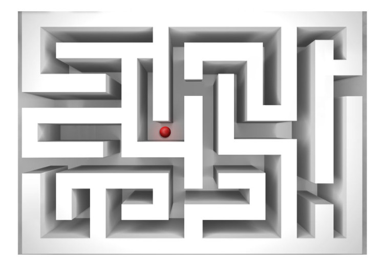 Wall Mural Modern abstraction - white geometric maze with red ball 97608 additionalImage 1