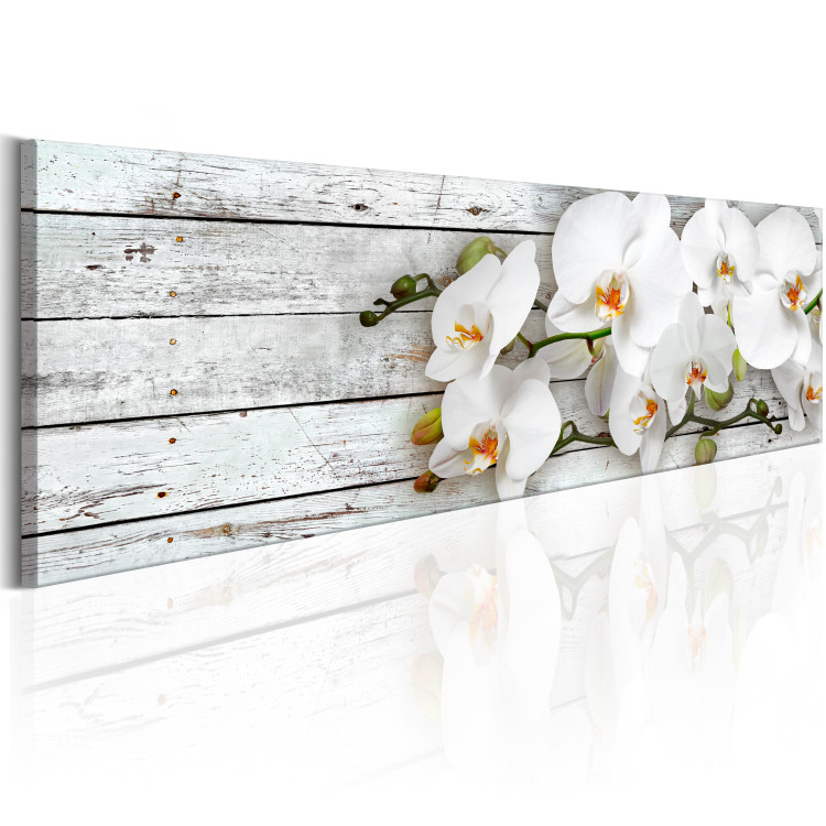 Canvas Orchid and Planks (1-piece) - White Flowers on Gray Wood Background 106218 additionalImage 2