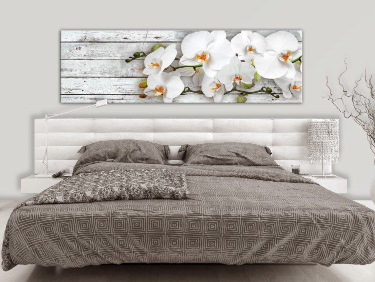 Canvas Orchid and Planks (1-piece) - White Flowers on Gray Wood Background 106218 additionalImage 3