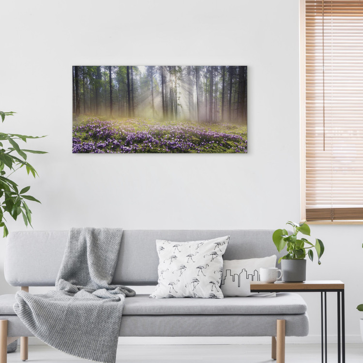 Canvas Art Print Purple Meadow (1-part) Wide - Landscape of Forest and Spring Flowers 108218 additionalImage 3