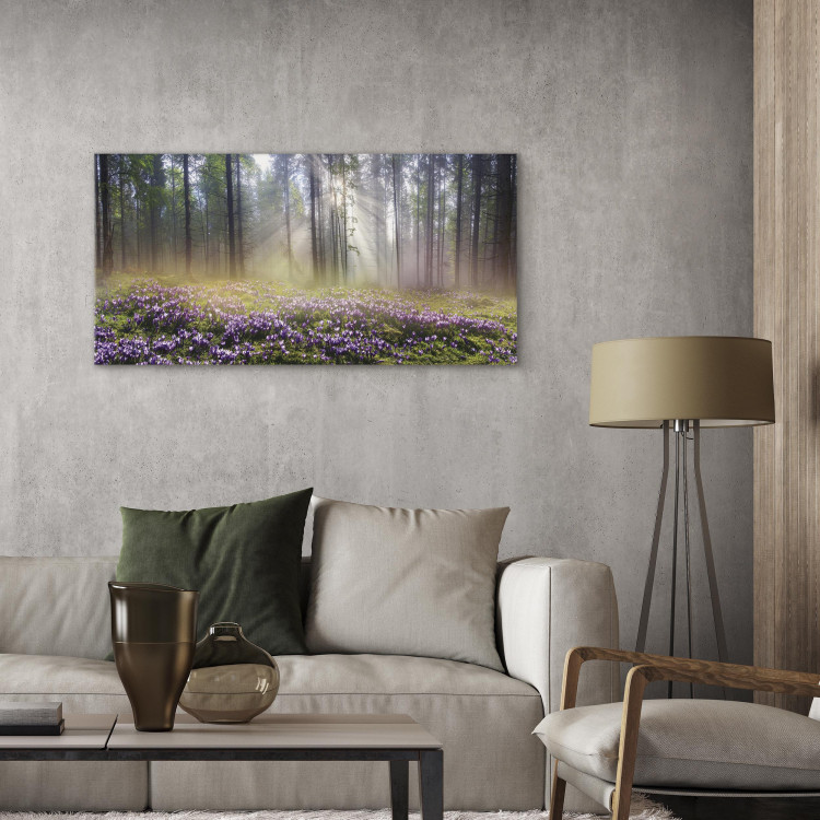 Canvas Art Print Purple Meadow (1-part) Wide - Landscape of Forest and Spring Flowers 108218 additionalImage 5