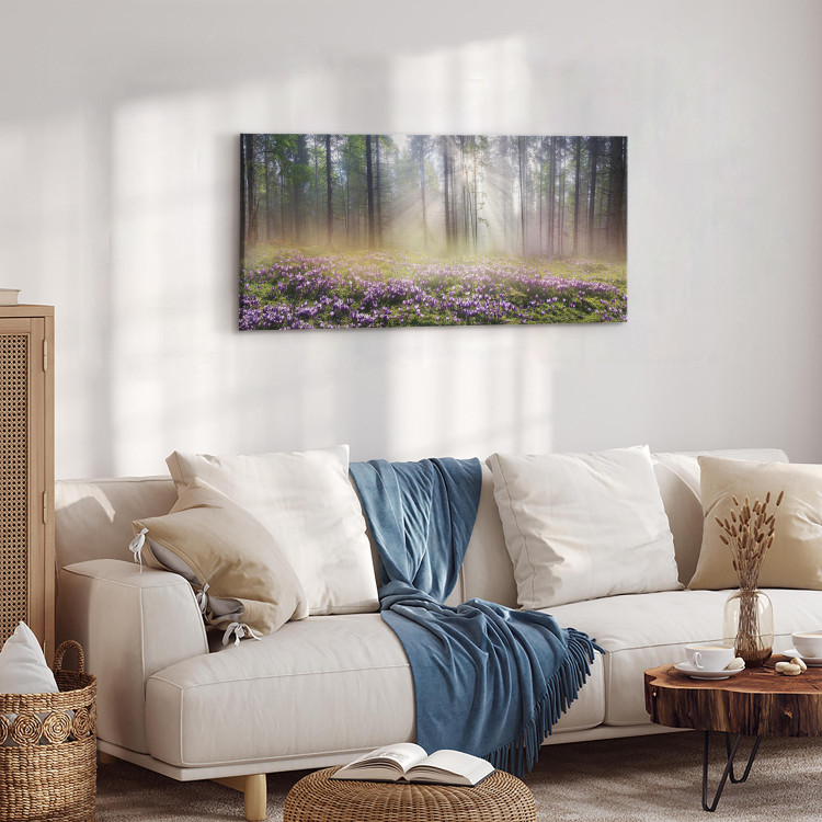 Canvas Art Print Purple Meadow (1-part) Wide - Landscape of Forest and Spring Flowers 108218 additionalImage 4
