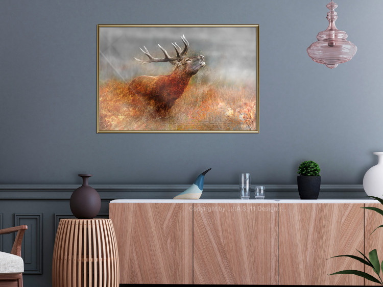 Poster Roaring Deer - woodland animal against an autumnal field landscape 114418 additionalImage 7