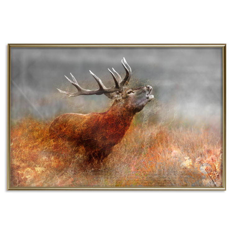 Poster Roaring Deer - woodland animal against an autumnal field landscape 114418 additionalImage 26