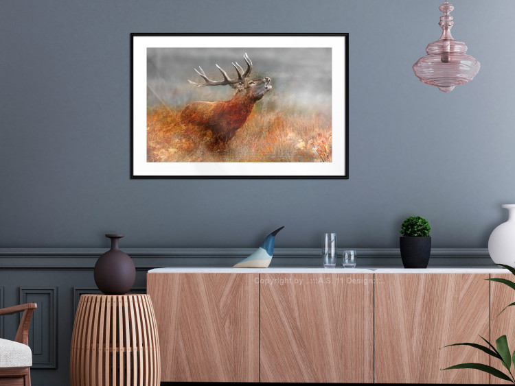 Poster Roaring Deer - woodland animal against an autumnal field landscape 114418 additionalImage 4