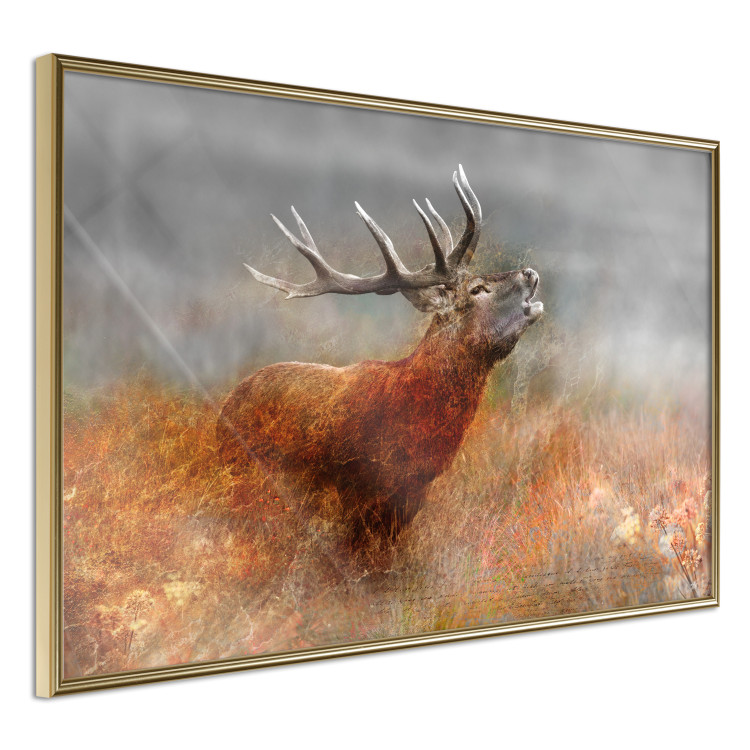 Poster Roaring Deer - woodland animal against an autumnal field landscape 114418 additionalImage 14