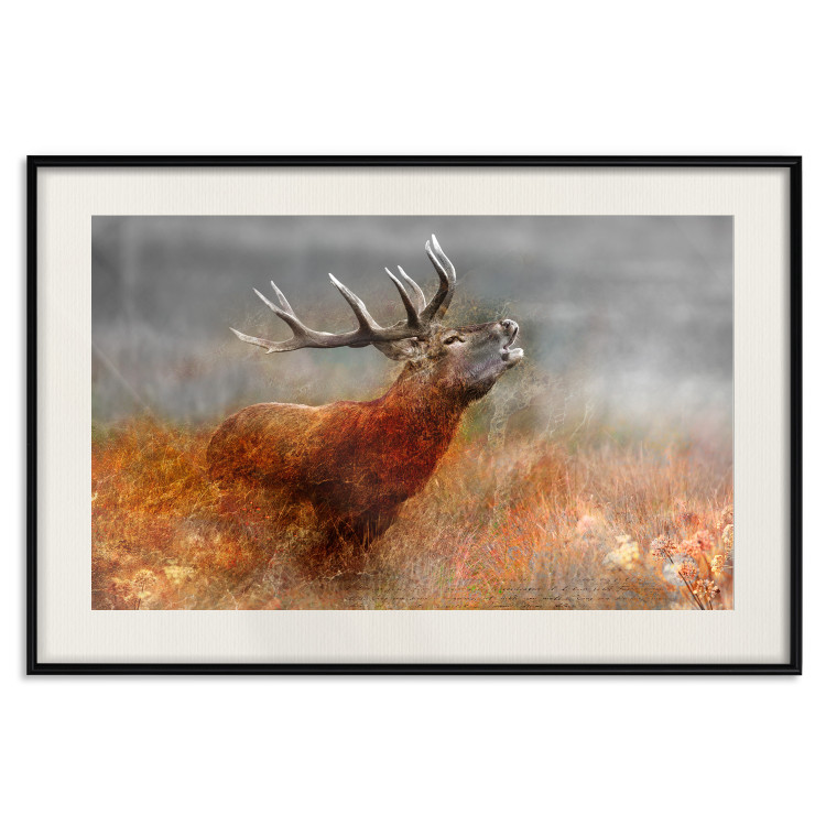 Poster Roaring Deer - woodland animal against an autumnal field landscape 114418 additionalImage 24