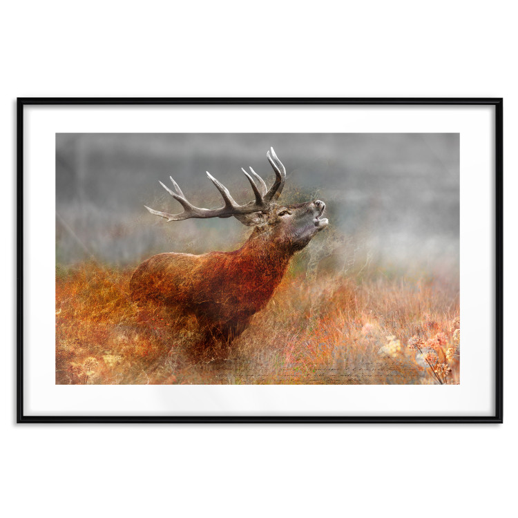 Poster Roaring Deer - woodland animal against an autumnal field landscape 114418 additionalImage 25