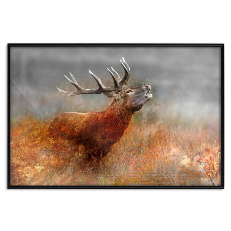 Poster Roaring Deer - woodland animal against an autumnal field landscape 114418 additionalImage 19