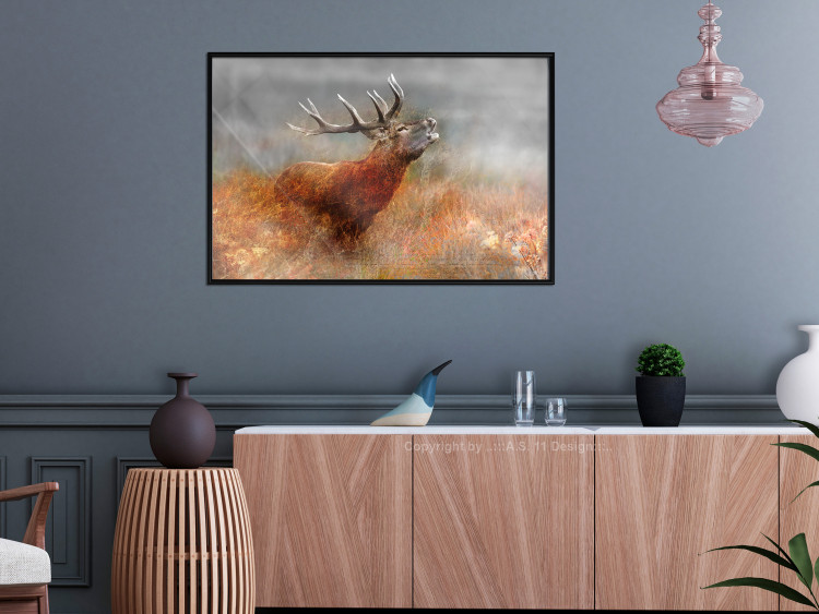 Poster Roaring Deer - woodland animal against an autumnal field landscape 114418 additionalImage 3