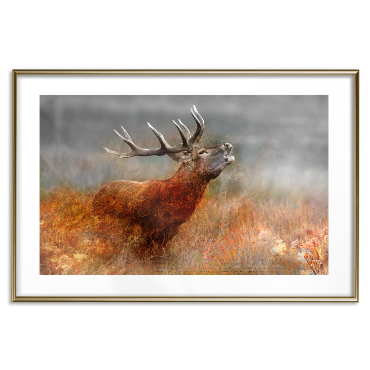 Poster Roaring Deer - woodland animal against an autumnal field landscape 114418 additionalImage 27