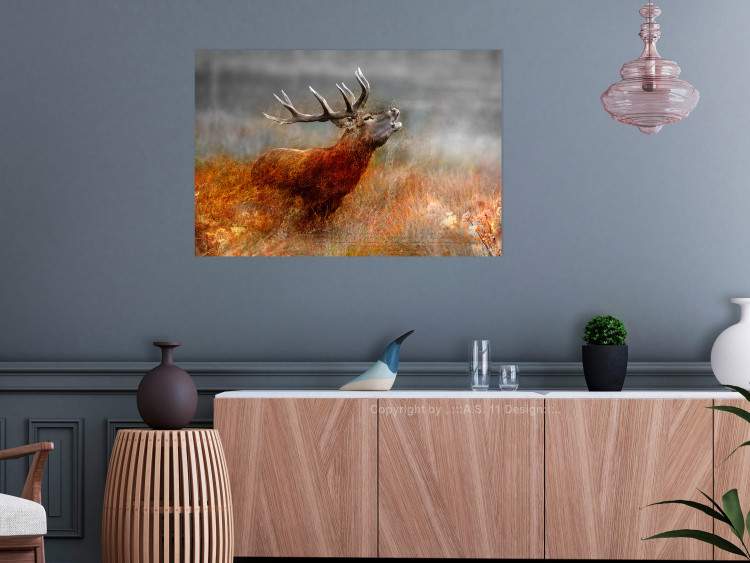 Poster Roaring Deer - woodland animal against an autumnal field landscape 114418 additionalImage 17