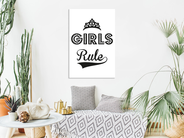 Canvas Art Print Girls Rule (1-part) - Black and White Graphic Design 114718 additionalImage 3