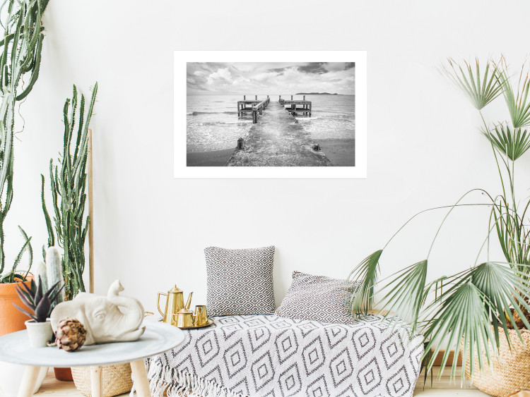 Wall Poster Concrete pier - black and white seascape with view of sea waves 114918 additionalImage 2