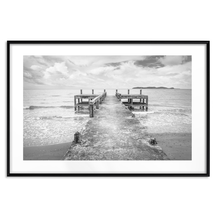 Wall Poster Concrete pier - black and white seascape with view of sea waves 114918 additionalImage 14