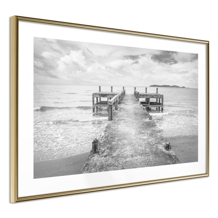 Wall Poster Concrete pier - black and white seascape with view of sea waves 114918 additionalImage 6