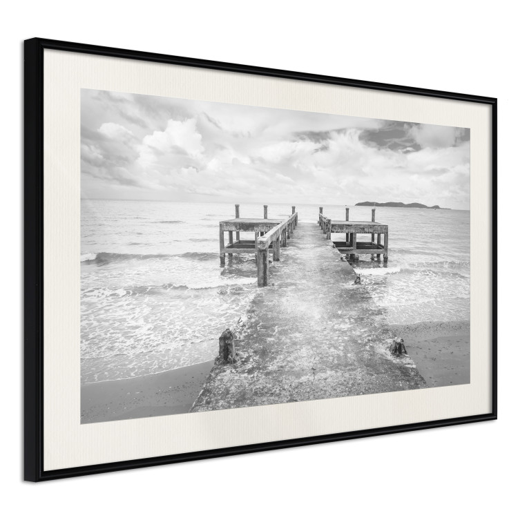 Wall Poster Concrete pier - black and white seascape with view of sea waves 114918 additionalImage 3
