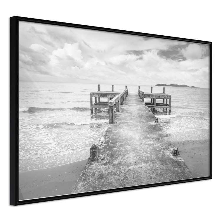 Wall Poster Concrete pier - black and white seascape with view of sea waves 114918 additionalImage 10